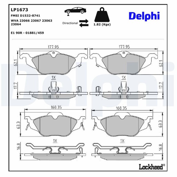 Delphi Bremsbelagsatz Scheibenbremse LP1673 FüR Opel Astra T98 23063 CC Caravan-image