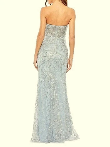 Vestido Trompeta Mac Duggal Azul Polvo Sin Tirantes Estrás Adornado Talla 4 $698 Foto 2 de 3