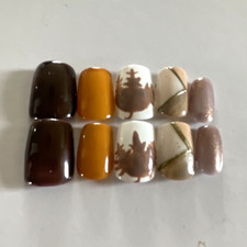 Press-On Nails Short Square fall Brown Orange...