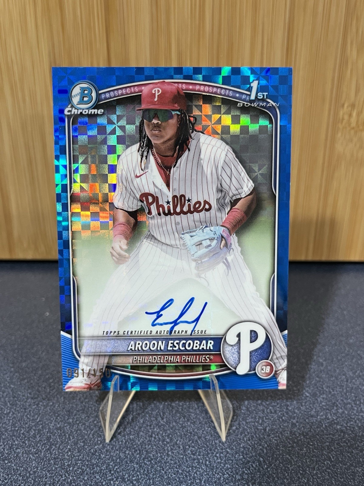 2025 Bowman Chrome Aroon Escobar Blue X-Fractor 1st Auto /150 Rookie RC #CPA-AE