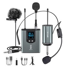 Wireless Microphone System Headset/Stand/Lavalier Mic with Rechargeable Bodyp...