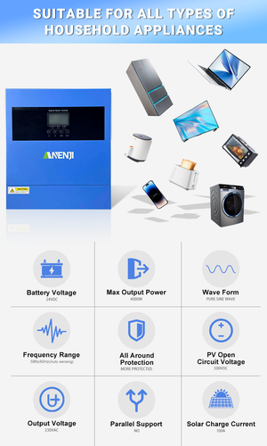 6200W/7000VA Hybrid Off Grid Solar Wechselrichter MPPT 110A/120A 230V 48V 450/500VDC - Bild 17 von 34