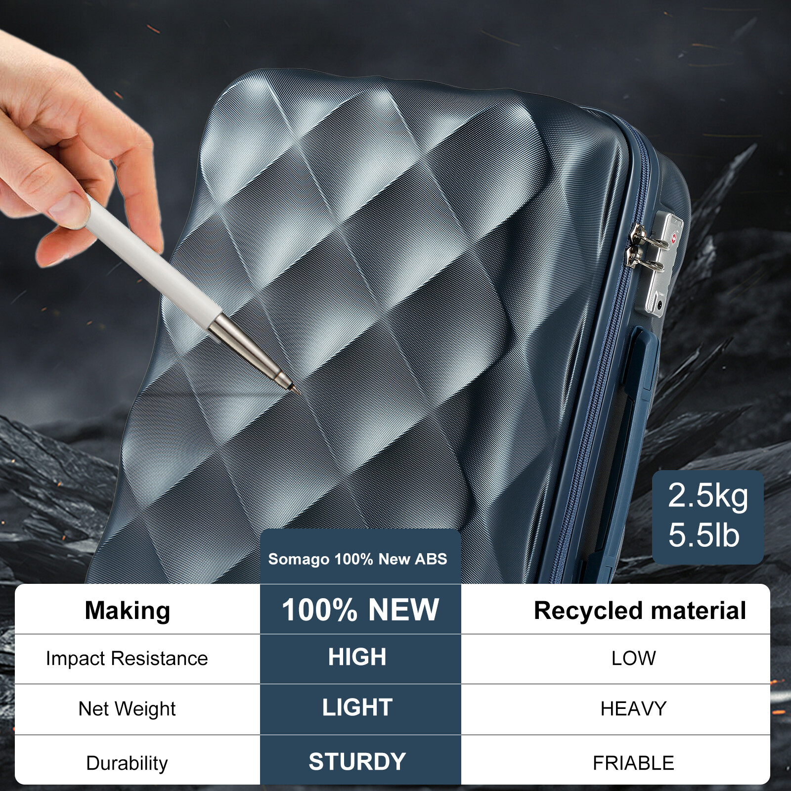 Hardshell Lightweight Travel Luggage Sets Suitcase Lock Diamond Cabin 20 inch