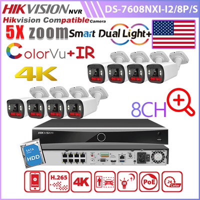 Hikvision NVR Compatible Camera 4K Colorvu 8MP 5X Zoom 8CH Security System lot