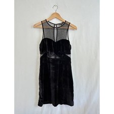 Express Mini Dress Womens Size 6 Black Velvet High Neck Sheer Cut Out Goth Emo
