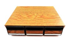 Vintage 3 Drawer Cassette Tapes Storage Holder for 42 Tapes w/ Faux Wood Design