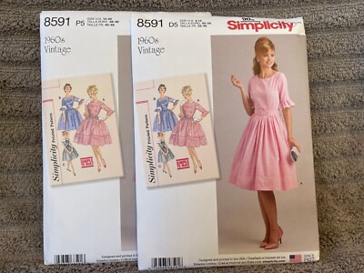 Simplicity Pattern 8591 Ms 1960s VINTAGE Style Dress w/Full Skirt & Sleeve Opts