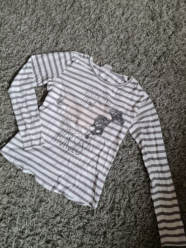 Ernstings Family Pullover Langarmshirt gestreift Gr 158 164 mit Pferdemotiv - Bild 2 von 2