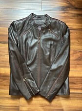 Women's Brown Slim Fit Biker Style Moto Leather Jacket Size 8 Euc