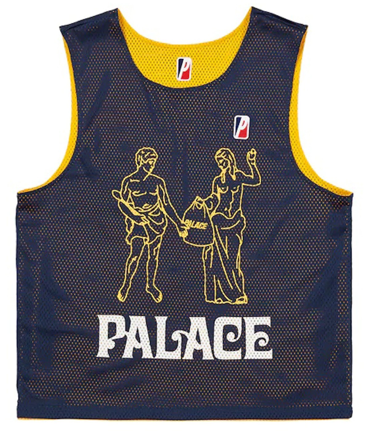 PALACE 'Reversible Mesh Practice Vest' Men's Logo B-ball Tank Top Nvy/Ylw *NWT*