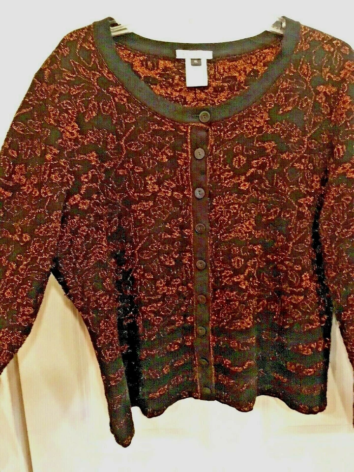 Impresionante suéter cárdigan Bill Blass tejido metálico dorado y negro talla XL Foto 3 de 3