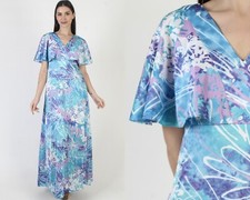 Vtg Waltah Clarkes Hawaiian Tiki Dress Mid Mod Luau Hawaii Tropical Maxi 14