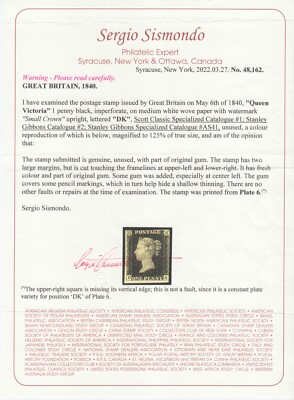 Great Britain Sc 1 MLH. 1840 Penny Black, corner letters D-K