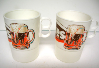 2 Hires Root Beer Soda Plastic 2 Finger 16oz Mugs Cups Glasses RARE Whirley USA
