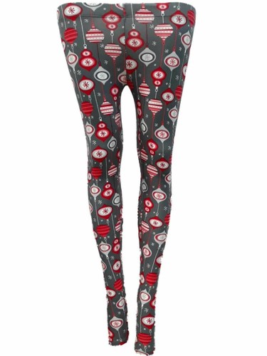 Womens Gray White Red Christmas Tree Holiday Ornament Snowflake Leggings XS - 第 1/3 張圖片