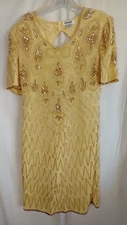 Mark and John By Gopal Beaded Silk Dress Medium Yellow and Gold Vintage India