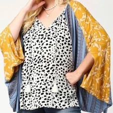 GIGIO by Umgee PLUS Boho Animal Print Dolman Sleeve Tunic Top Hippie, Size XL