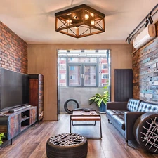 4-Light Farmhouse Flush Mount Light Fixture Rustic Industrial Ceiling Lamp Home