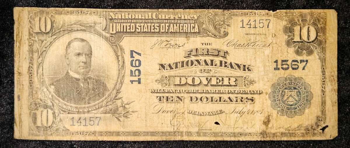 Rare 1902 $10 National Currency Bill – Dover Delaware Charter