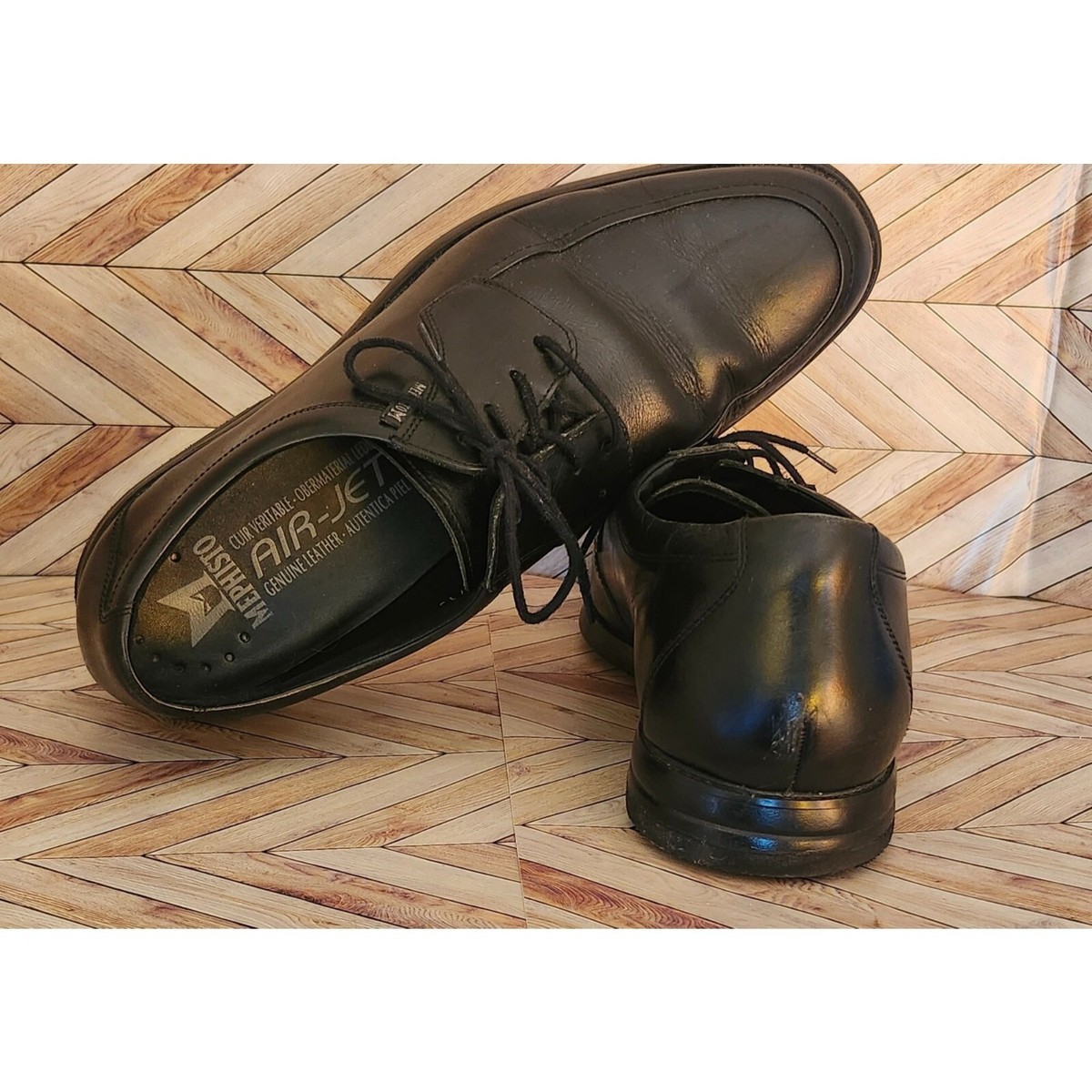 Men Mephisto Air Jet Black Leather Lace Up Oxford Shoe Size 10.5 Men Mephisto Air Jet Black Leather Lace Up Oxford Shoe Size  main image 2