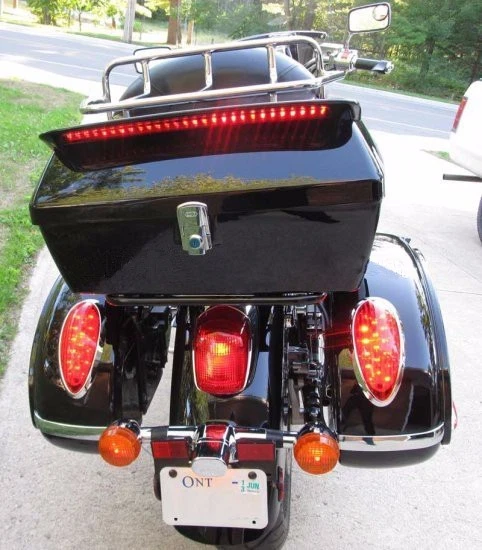 Motorcycle Tail Box Luggage Trunk w/ Backrest Light Top Rack For Harley Yamaha - Image 3 of 4
