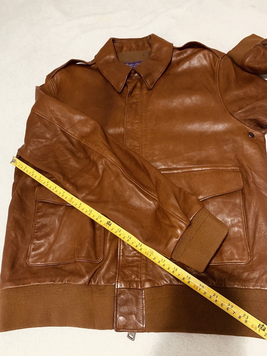 Ralph Lauren Purple Label leather bomber jacket size XL Brown