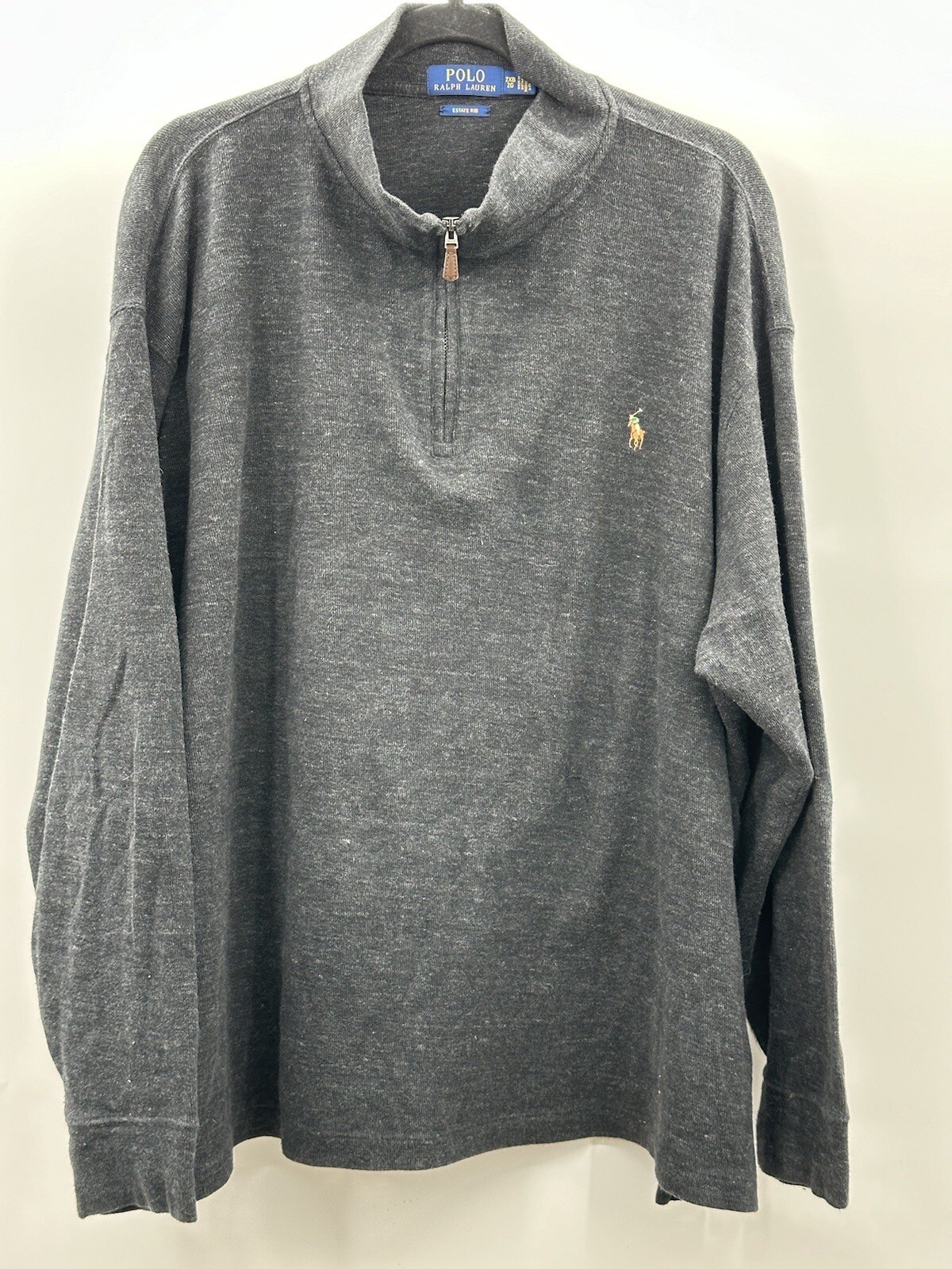 Polo Ralph Lauren Estate Rib 1/4 Zip 100% Cotton Pullover Sweater Mens 2XB GRAY