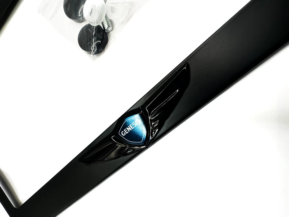 PREMIUM BLACK Genesis Wing License Plate Frame with GLOSS Logo Stainless Steel - Image 2 of 4