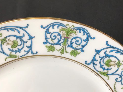 Set of 4 Rosenthal 10&3/4” Dinner Plates Turquoise Rim Scrollwork Green Gold - Picture 4 of 7