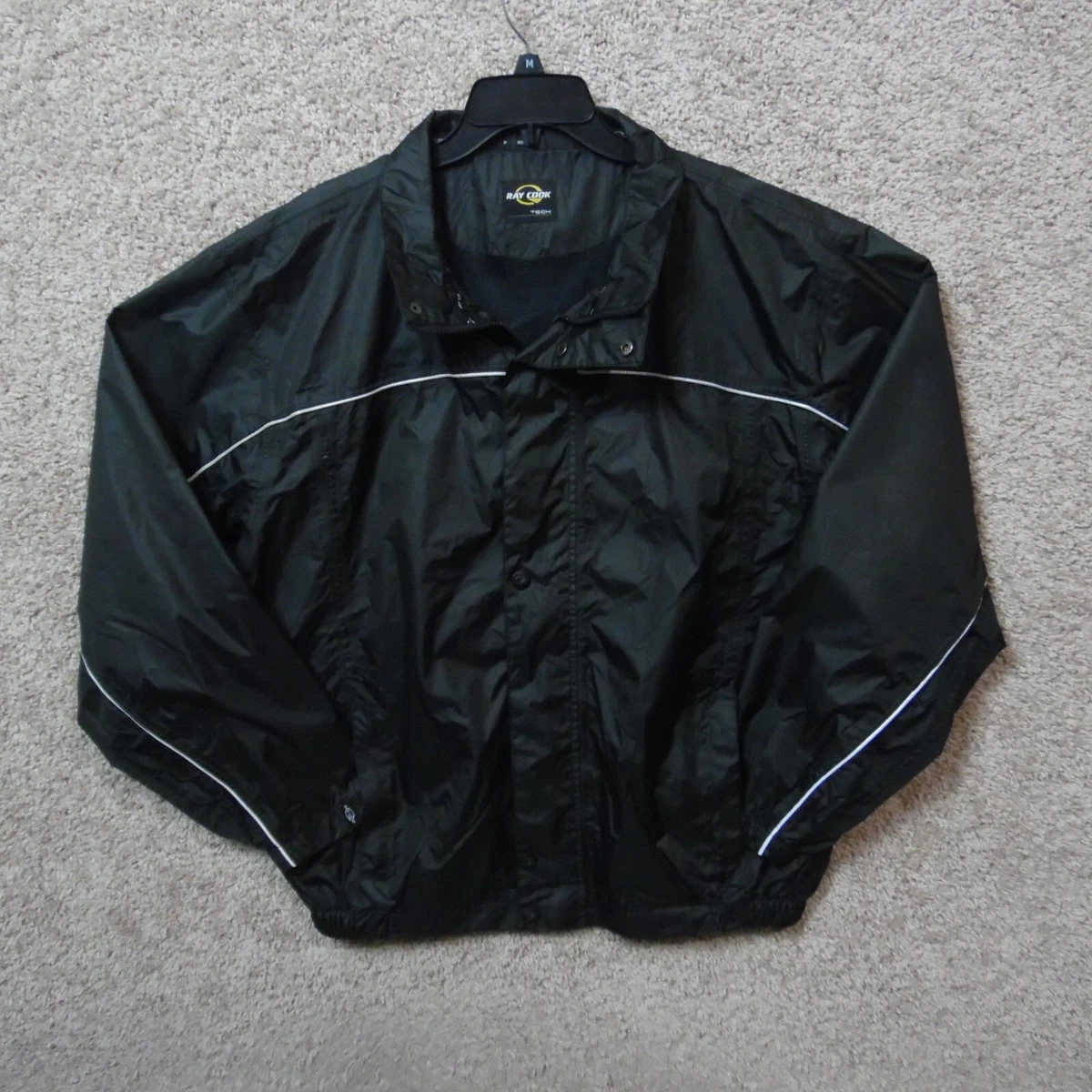 Ray Cook Tech Mens Size L Rain Windbreaker Jacket Black Mesh Lined