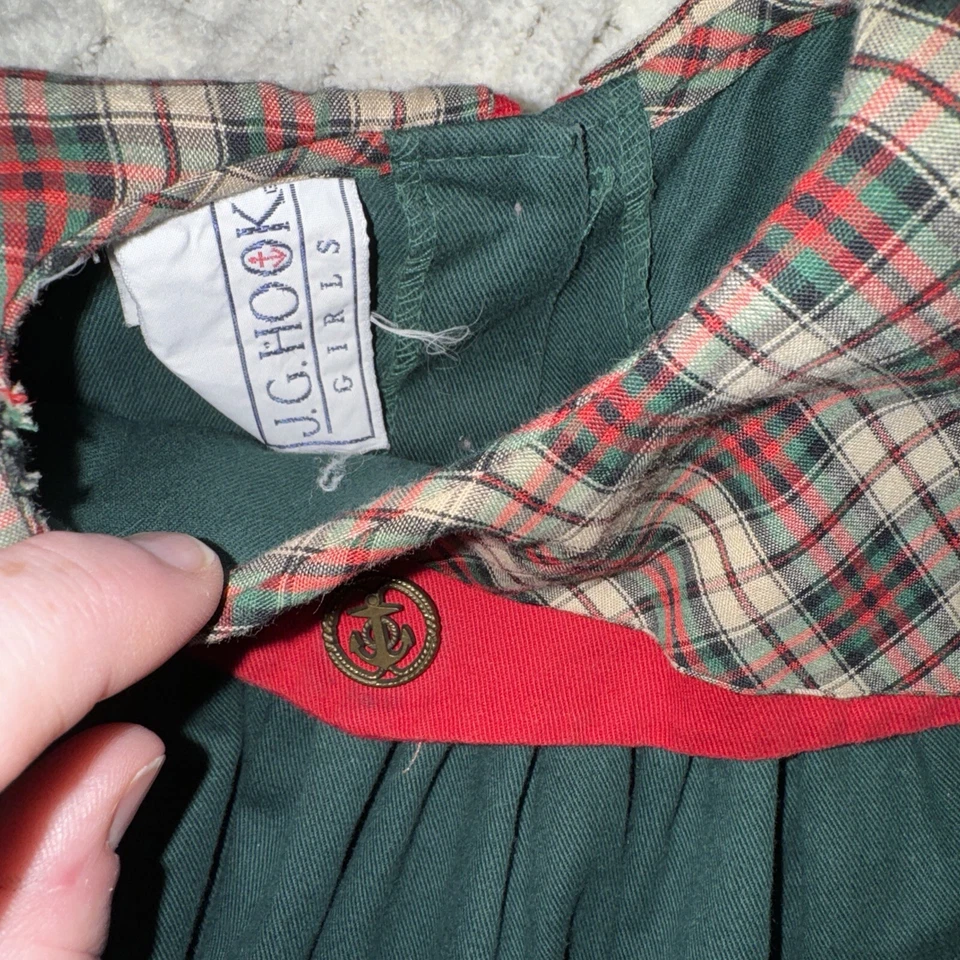 Vestido JG Hook Niñas Vintage 1990 Ocasión Especial Verde Cuadros Rojo Ancla Talla 3 Foto 3 de 4