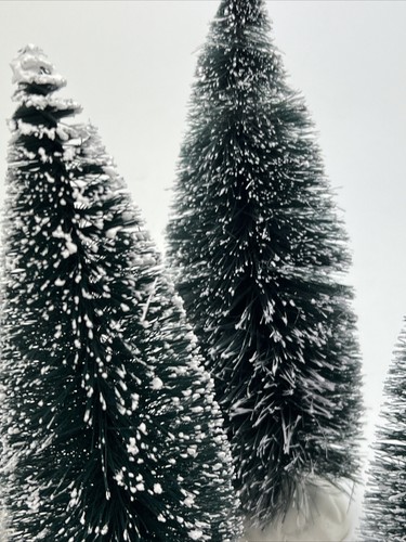 4 Green Christmas Village Snowy Tips House Accessories- (2)8"-(2)9" Pine Tree - Picture 6 of 11