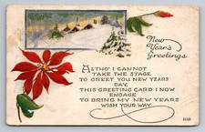 Vintage New Year's Greeting Postcard Floral Winter Scene USA Made Divided Back