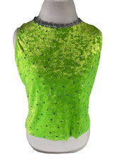 Dance Ice Skating Costume Shirt Sequins Size XL Adult Stretch Top Lime Green