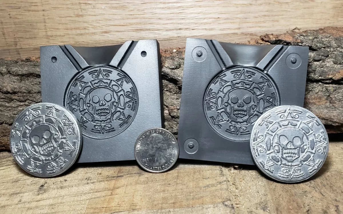 Graphite coin mold - pour your own pirate bullion - Cursed Aztec