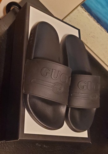 Men's GUCCI Slide Sandals, Black, Size 