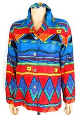 CHICO  S DESIGN Silk Jacket SIZE 1 MEDIUM 8-10 Multi Folklore Tribal Print Coat