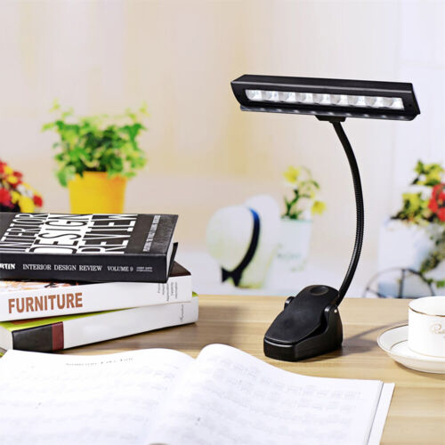 9 LED Flexible Clip-on Music Stand Reading Light Bed Table Desk Lamp Black - Picture 2 of 12