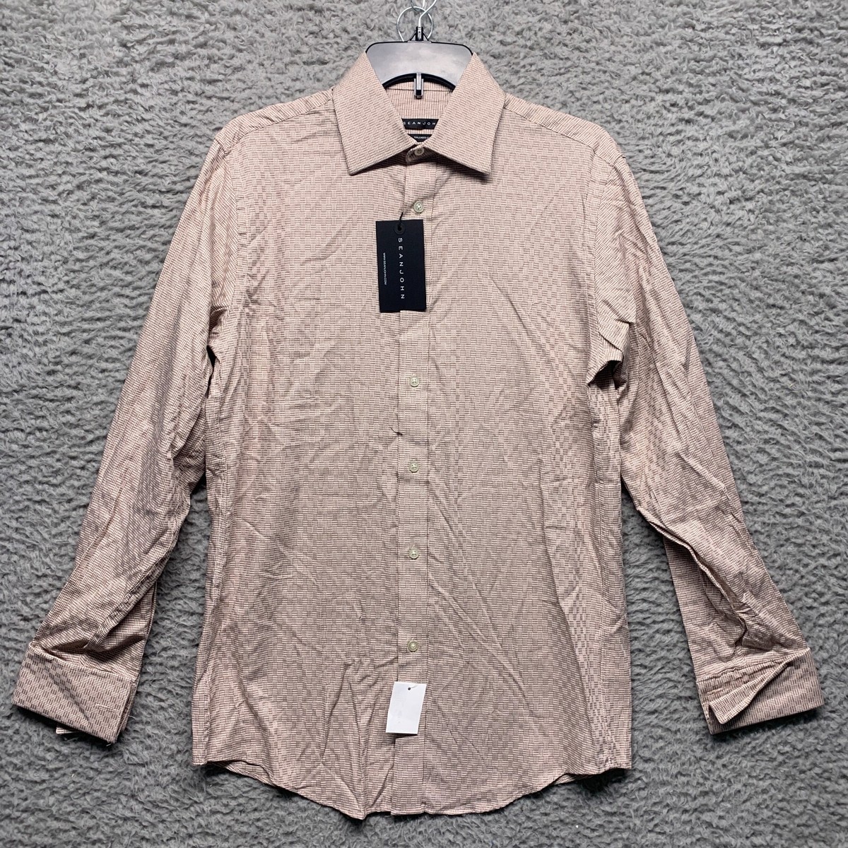 Sean John Mens Tailored Fit Pattern Button-Down Shirt cork Sean John Mens Tailored Fit Pattern Button-Down Shirt cork