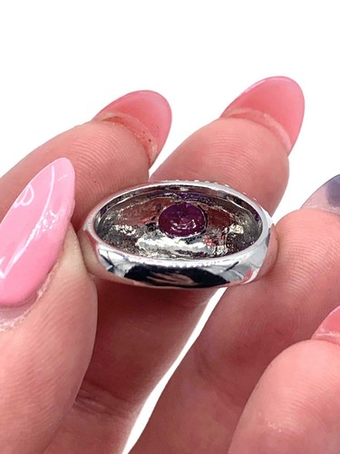Anello cocktail vintage tono argento viola e strass vetro trasparente misura 9,25 - Foto 3 di 6