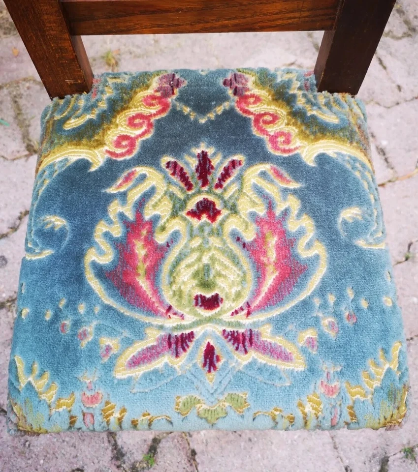 Rare Ancienne Magnifique Chaise Enfant en Bois Tapisserie Clouté Dossier Haut - Photo 2/4