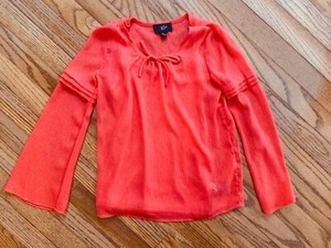 red sheer long sleeve shirt