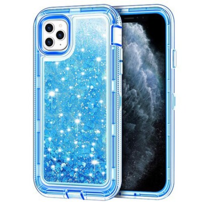 Heavy Duty Glitter Quicksand Case w/ Clip BLUE For iPhone 12 Pro Max