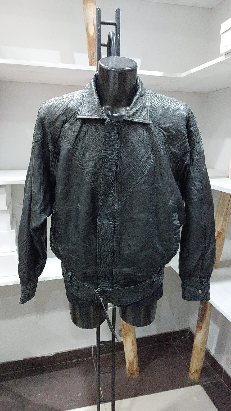 Vintage 80s Black Leather Jacket for Men Size M PGC298PI