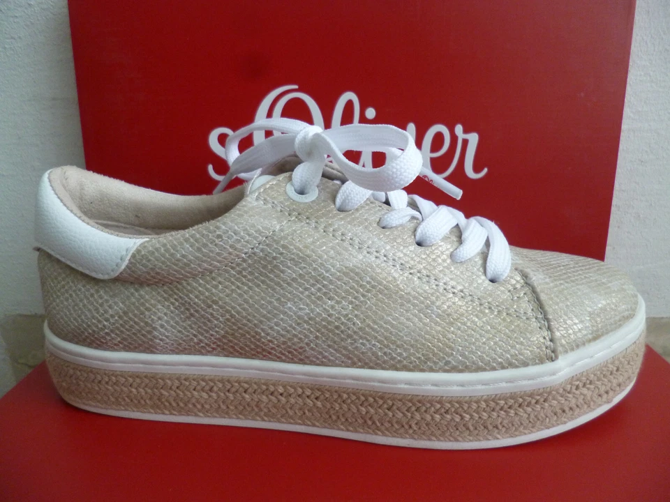 s.Oliver Women's Sneaker Lace-up Shoes Sneakers Half Shoes Beige NEW! - Image 2 of 4