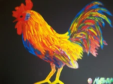 FingerPainted Painting Oil Original Canvas Hand Painted Matt Kinnaman Rooster