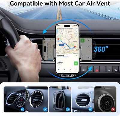 Giftorld Auto-Lüftungsgitter-Handyhalter – Stabiles 360° Drehbares Halterungssystem Für Alle 4-7 Zoll Smartphones | Case Friendly
