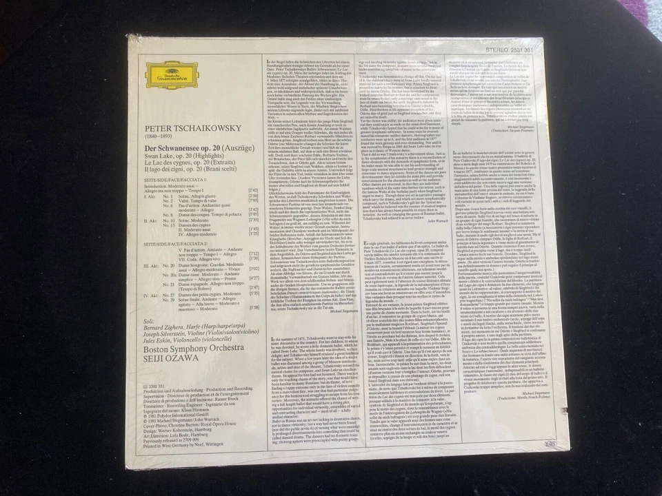 Tchaikovsky SWAN LAKE Ozawa DG LP  2531 351   NM/EX Foto 3 de 3
