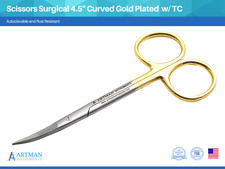 Scissors Surgical 4.5" Curved Gold Plated Handle w/ Tungsten Carbide ARTMAN