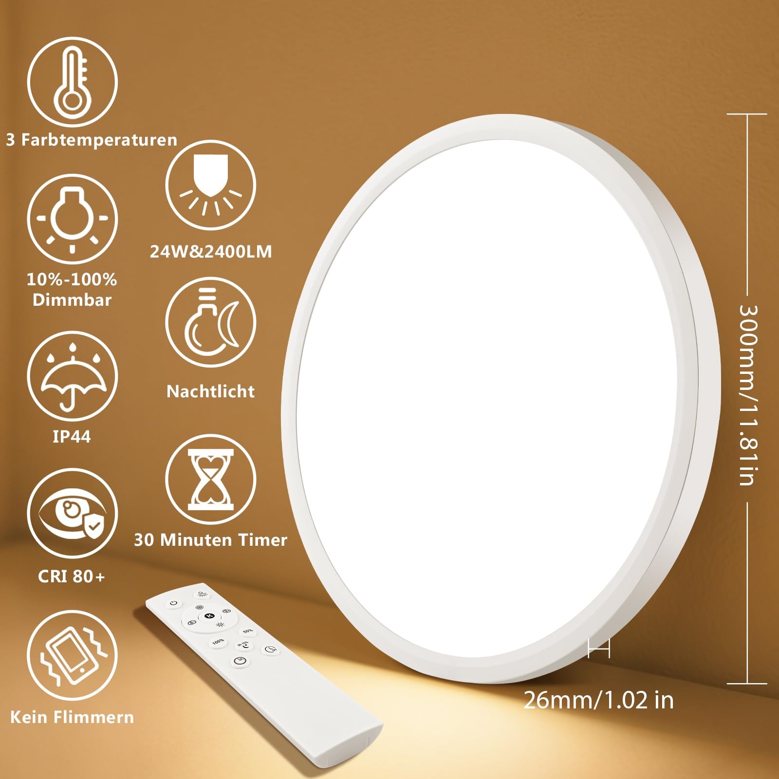 Plafonnier LED dimmable 24W avec télécommande pour ajuster l'ambiance lumineuse